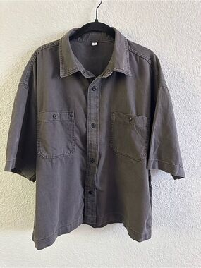 GU Men’s Boxy Work Shirt Charcoal Gray Oversized Cotton XL
